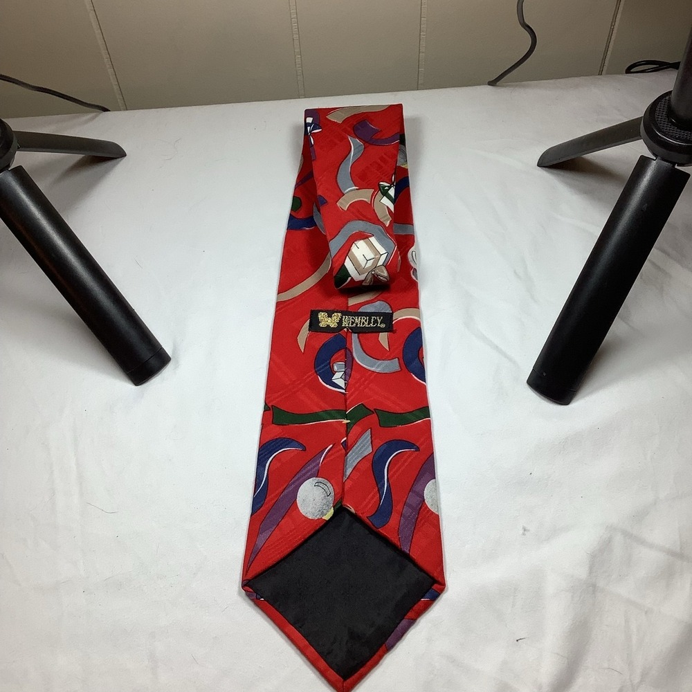 Wembley Silk Tie Red Geometric Pattern Mens Necktie USA Made